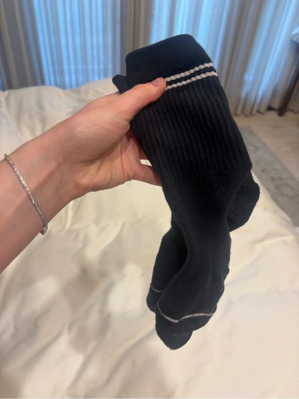 Vuori Black Crew Socks with White Stripe Accents
